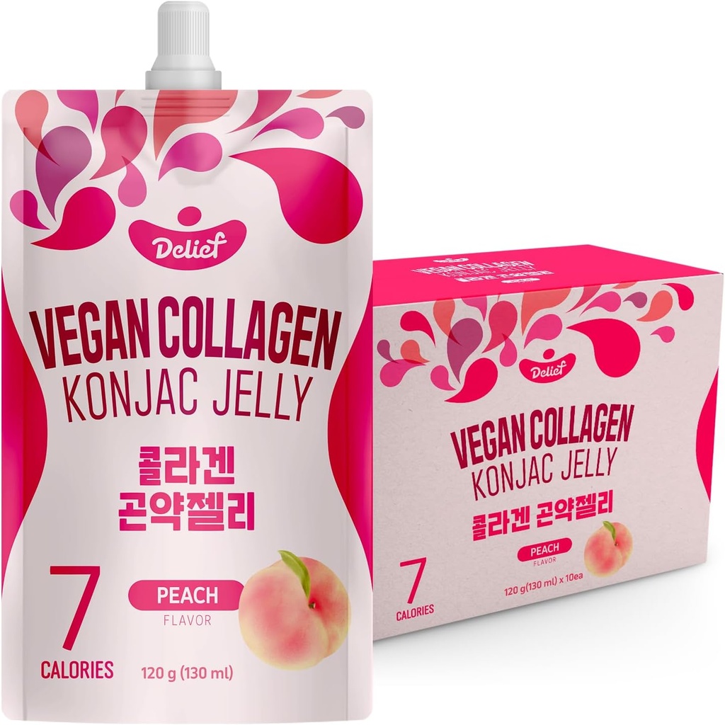 Vegan Collagen Konjac galaretka (Peach Flavor) 120g x 10 opakowań - Low- Calorie Gel Snack, Gluten- Free, Plant- Based, 7 kcal na Pouch
