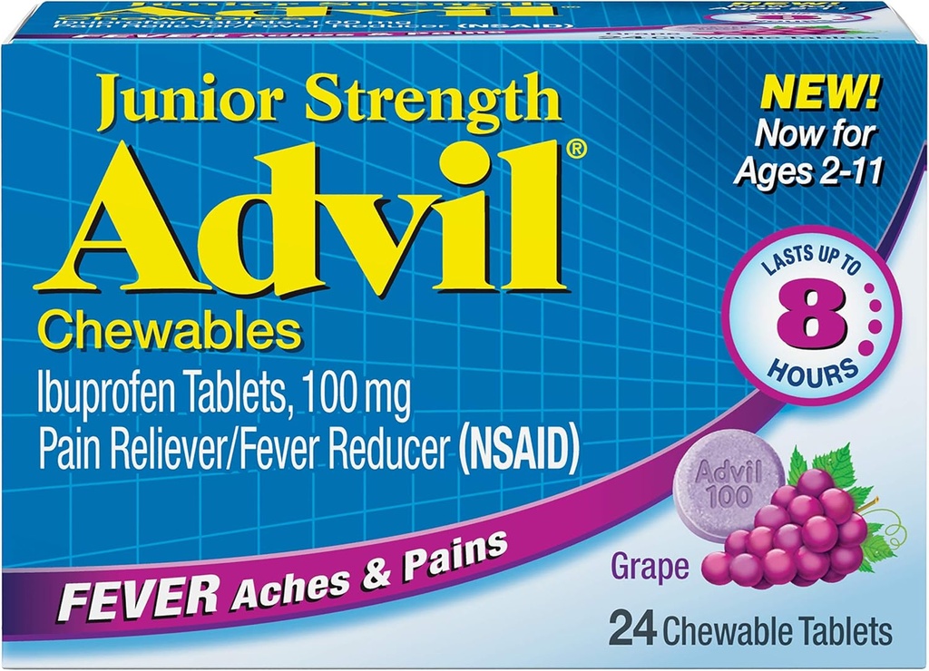 Advil Junior Ibuprofen Tablets, Grape 100 mg, 24 tabletki Każda (Opakowanie po 6)