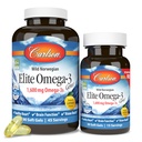 Carlson - Elite Omega-3 Gems, 1600 mg Omega-3 Kwasy tłuszczowe w tym EPA i DHA, Norweski, Wild- Caught oleju z ryb suplement, zrównoważonysourced kapsułki, Lemon, 90 + 30 Softgels