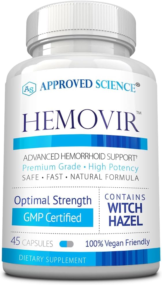 Zatwierdzona nauka Hemovir - Hemorhoid Supplement - Czarownica Hazel, Kasztan - 45 Kapsułki - 1 Butelka - Wegan