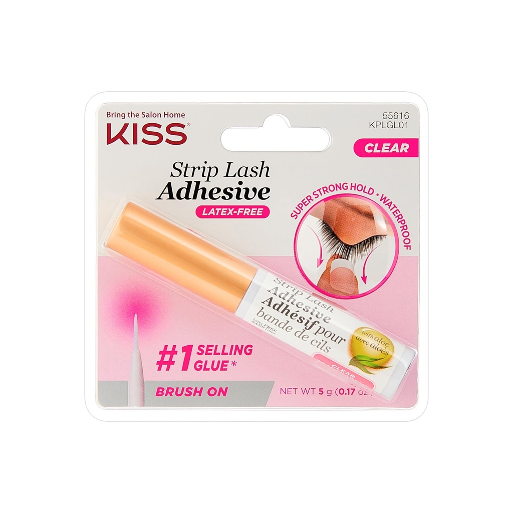 KISS Clear Strip Lash Adhesive z Aloe, wodoodporny, Formaldehyd i Latex Free, Odor Free, okrucieństwo Free, Super Strong Hold Eyelash Klej z Brush Applicator, 0.17 Oz.