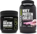 Monowodzian NutraBio Creatine, Izolat Unflavored, 150g i białka serwatki, Lody truskawkowe, Suplement Pasek - Energia mięśniowa, Lean Muscle Growth, Odzysk i Siła