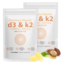 D3 K2 Witamina 10000 j.m. - 240 Olejek kokosowy z pierwszego tłoczenia, 2 w 1 Suplement Witaminy D & K Softgel - Wsparcie immunologiczne i Wchłanianie wapnia, Bone and Heart Health (240 Ilość (2 opakowania))