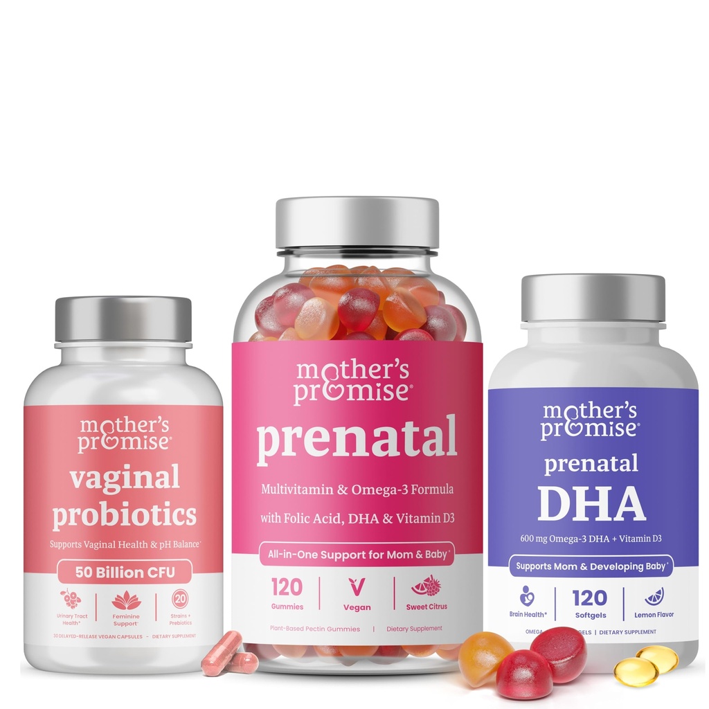 Probiotyki pochwowe obiecane przez matkę + prenatalne DHA i prenatalne gumki witaminowe