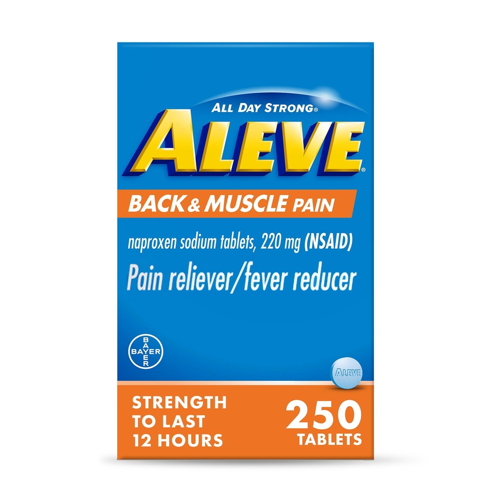 Aleve Back & Mięśnie Relief ból Naproxen tabletki sodowe, Reliever ból i gorączka Reduktor, Medycyna dla ciała, 250 Liczba