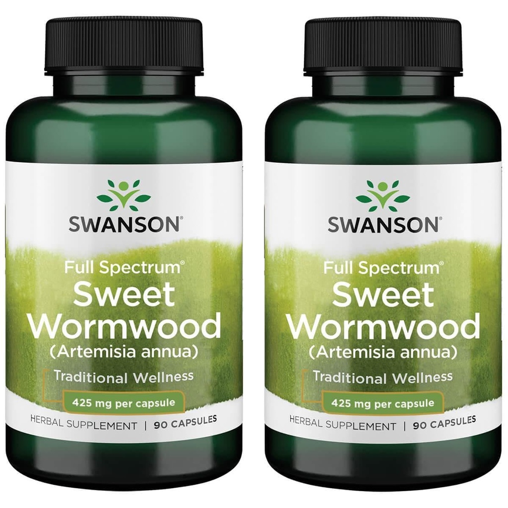 Swanson Sweet Wormwood - May Promote GI Gut Health, Microbial Balance & Digestive Health Support - Herbal Supplement with Artemisinin - (90 kapsułki, 425 mg każdy) 2 Pack