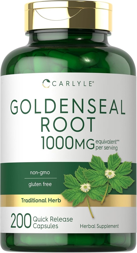 Carlyle Goldenseal Korzeń Kapsułki 1000mg 124; 200 Hrabia 124; Tradycyjny suplement ziołowy 124; Non- GMO, Gluten Free