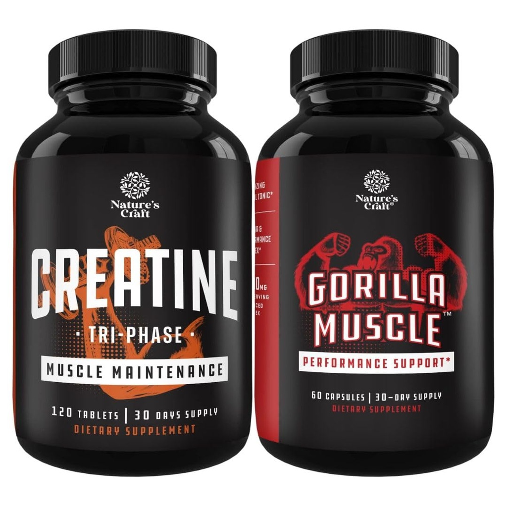 Paleta tabletek Tri fazy twórczej 5g i dodatkowy booster testowy dla mężczyzn - Muscle Mass Gainer i Muscle Recovery Creatine HCL Pyruvate - Natural Energy Supplement with Horny Goat Weed