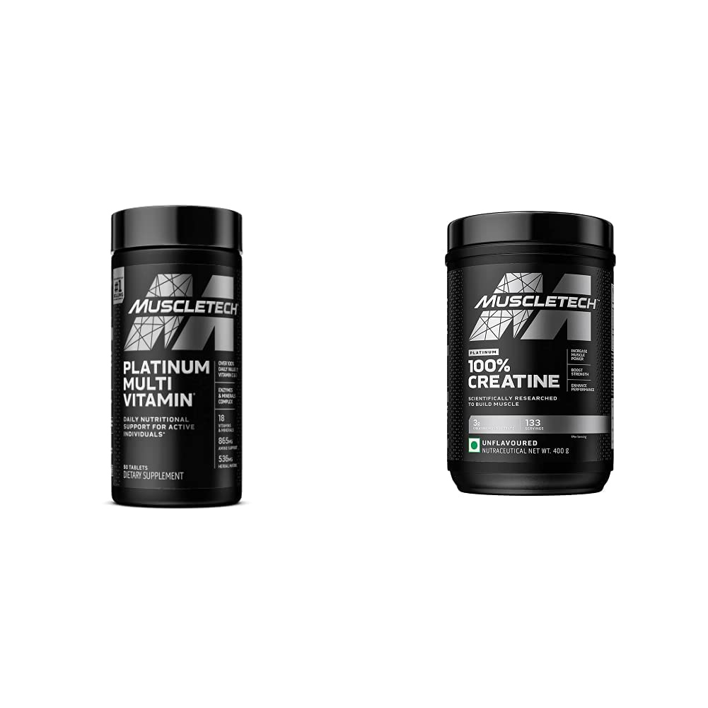 MuscleTech Kreatywna monohydrat proszek Platyna Czysty Mikronizowany Odzysk Mięśnie + Builder & Platinum Multivitamina do immunologicznego wsparcia 18 Witaminy i Minerały