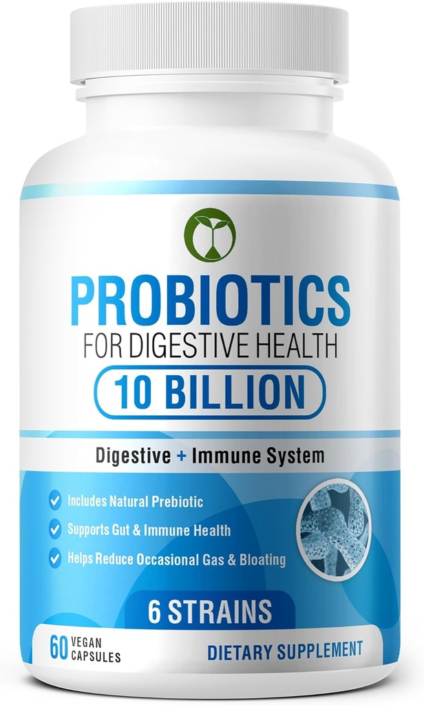 Probiotyki dla zdrowia trawiennego 60 Kapsułki 124; 10 Miliard CFU Scientificated Multi Strain Probiotic Blend 124; Organiczne suplementy z Prebiotyki dla mężczyzn i kobiet (10 Miliard Probiotyki)