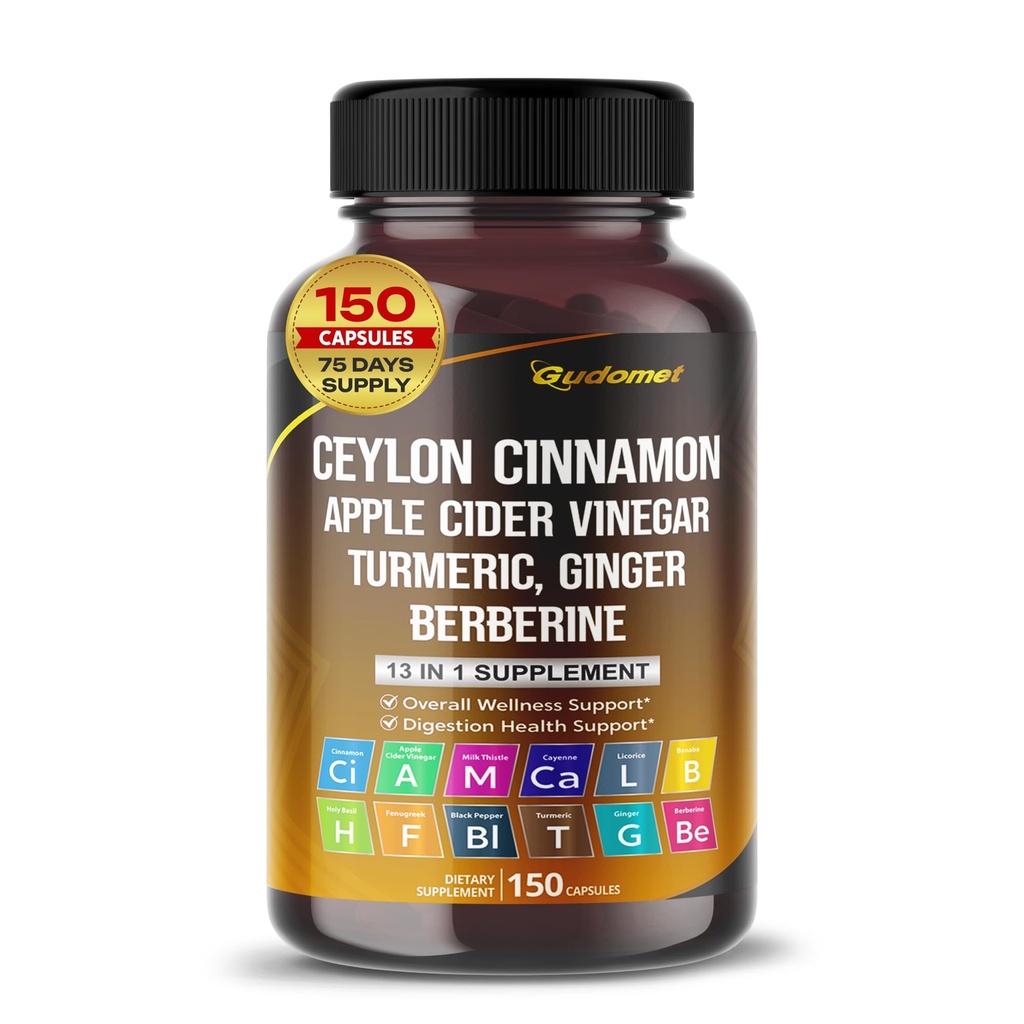 Ceylon Cynamon Jabłko Cydr Ocet Turmerowy Ginger Grzyby Berberine Gymnema sylvestre Mleko Thistle Licorice -150 Capsules - Made in USA