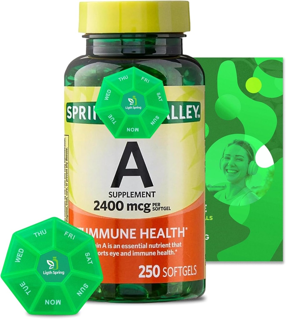 Witamina A Suplement 2400 µg, 250 Softgels z Bundle Exclusive Vitamin & Minerals - A to Z - Better Ligth & Spring Guide