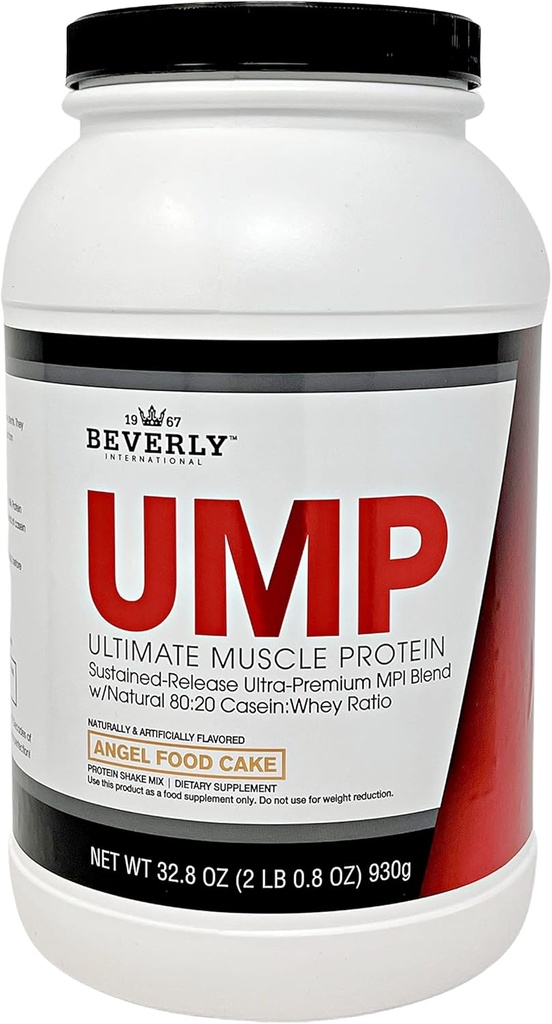 Beverly International UMP Protein Powder, Angel Food Cake. Unikalne Whey- Casein Ratio Builds Lean Muscle. Łatwe w digeście. No Bloat. (32.8 oz) 2lb .8 oz