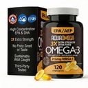 Triple Siła Omega 3 Suplementy oleju rybnego, Wysoka EPA Olej rybny Omega 3 Suplementy, EPA i DHA Omega3 Kwasy tłuszczowe z witaminą D, Wysoka potencja Suplement Omega3, 120 Softgels, Unflavored