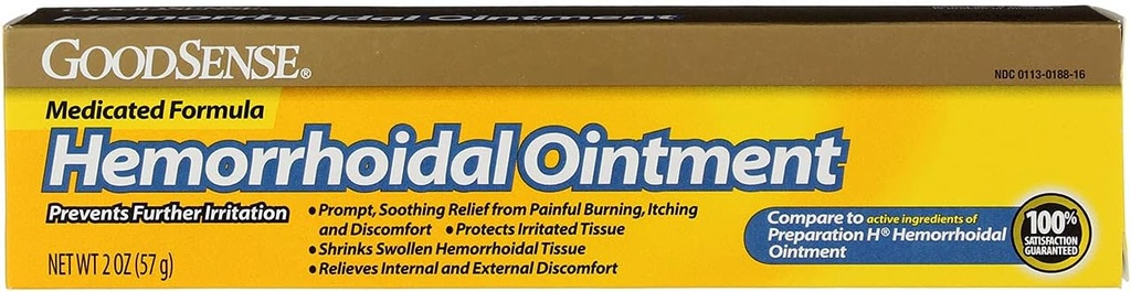 GoodSense Hemorrhoidal Ointment, Fenylephrine HCl, Petrolatum, Olej mineralny, Ulga od spalania, Swędzenie i dyskomfort hemoroidów, 2 Ounces