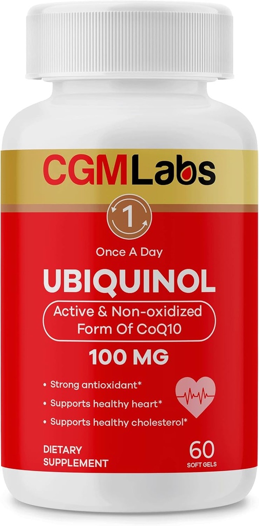 Ubichinol 100MG Aktywny i Nieutleniony (Zredukowany) Forma CoQ10 - Silny przeciwutleniacz Suplement diety, Popiera zdrowie, Zdrowy Cholesterol - 60 Softgels przez CGM Labs