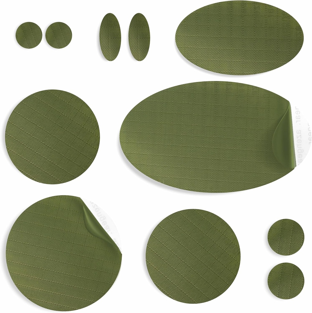 aZengear Repair Patches for Jackets, Namiot, Stojak na buty, Materace pneumatyczne, Inflatables, PVC Gear - wodoodporne, Samoprzylepne, Tear- Cold- Heat- Resistant, Dół Puffer Coat (11 szt., Oliwa)