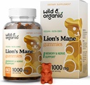 Wild & Organic Lions Mushroom Gummies 1000mg - Natural Lion 's Mane Mushroom Supplement Gummies - 60 Chews for Focus and Brain Energy Support - Wegan, Non-GMO