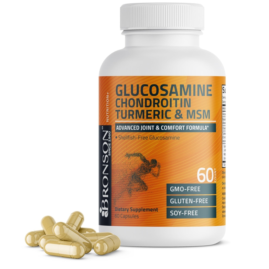 Bronson Glucosamine Chondroitin Turmeric & MSM Advanced Joint & Cartilage Formula, Supports Healthy Joints, Mobility & Cartilage - Non-GMO, 60 Capsules