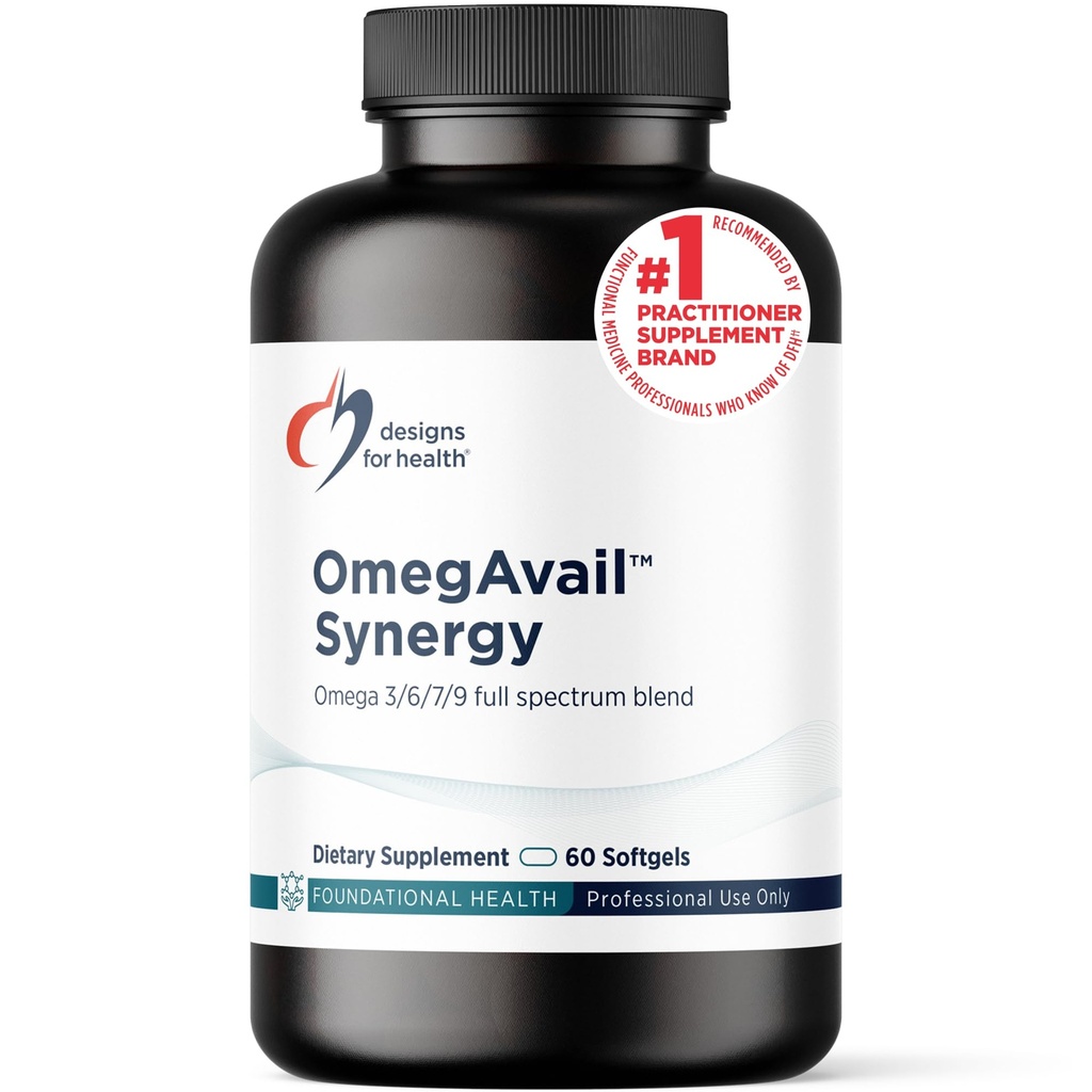 Designs for Health Omegavail Synergy - Omega Complex for Dorothy - Omega 3- 6- 7- 9 Acids fatty from Borage and Macadamia Oil + Trigliceryde (TG) Fish Oil with DHA & EPA (60 Softgels)
