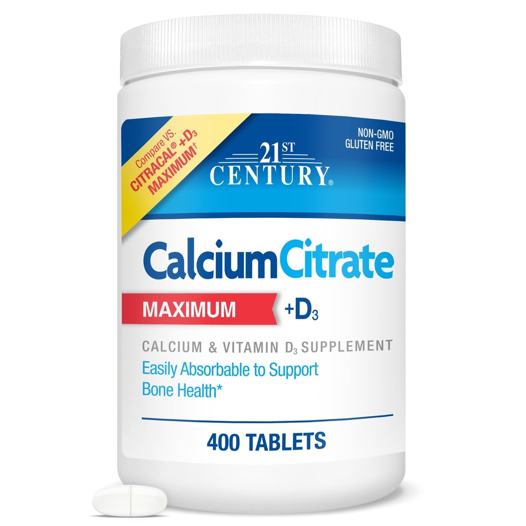 21 Century Witaminy Wapnia Citrate Plus D3 Maksymalna ilość tabletek, 400