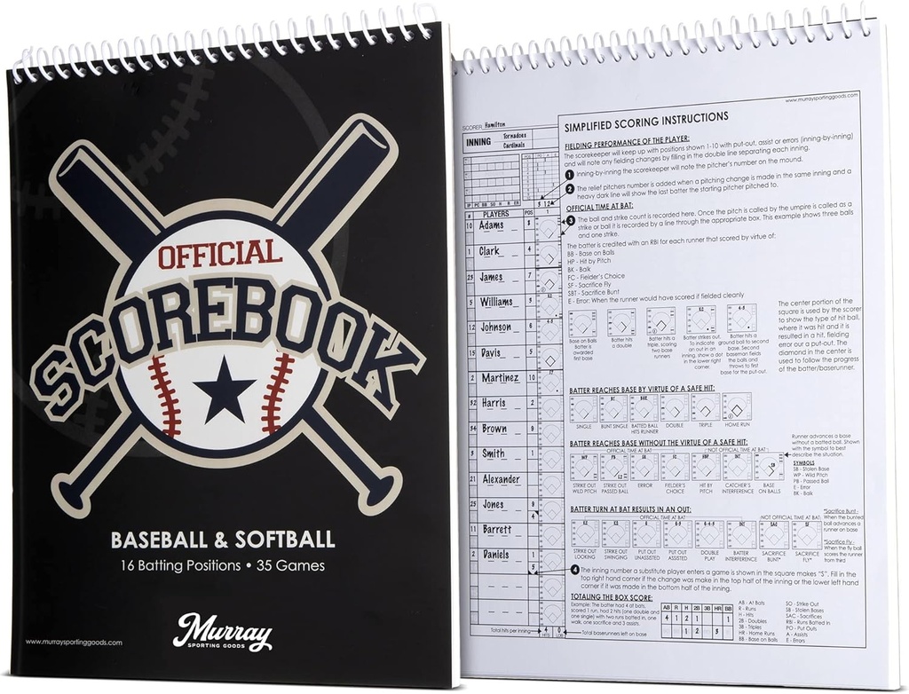 Murray Sporting Goods Baseball & Softball Scorebook - 35 gry Score Book - Wynik Keeping Book dla statystyk - Dorośli, Młodzież, Mała Liga Baseball Softball Scorebook dla Scorekeepers