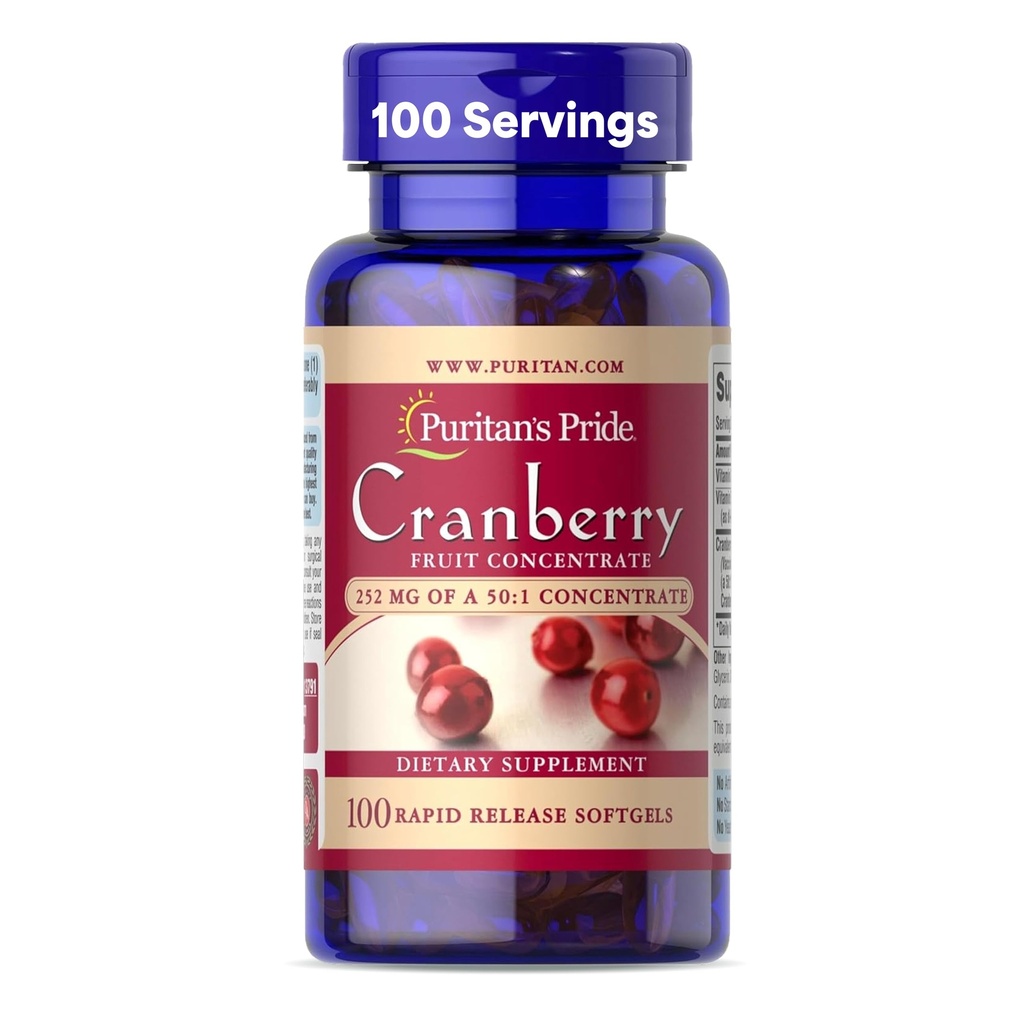 Pride Premium Pride Cranberry Fruit Concentrat 252mg (12,600mg ekwiwalent) z witamin C i E, Suplement diety do wsparcia systemu immunologicznego, 100 Softgels szybkiego uwalniania