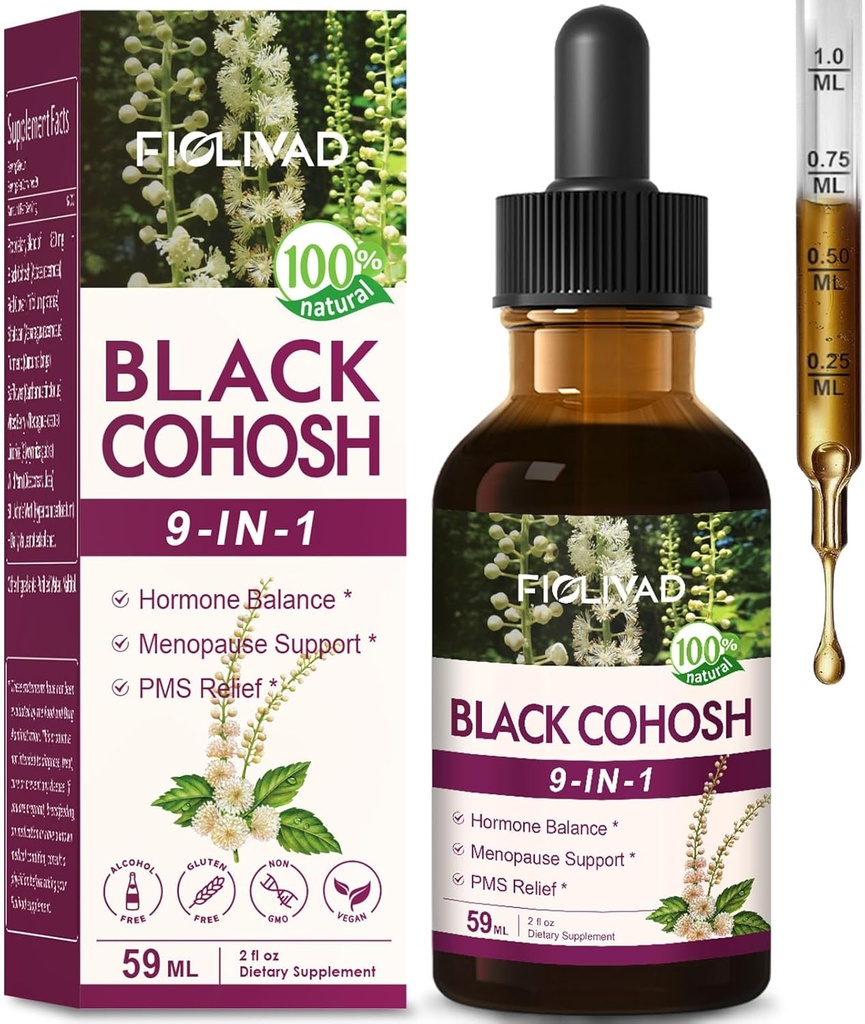 100% Natural Herbal Drops, Black Cohosh Extract for Hormon Balance, Menopauza Wsparcie i PMS Relief. 2oz