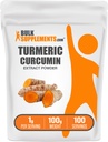 BulkSupplements.com Turmeric Extract Powder - z Turmeric Root, Curcumin Supplements, Turmeric Curcumin Powder - Gluten Free, 1 g na Serving, 100g (3.5 oz) (Opakowanie po 1)