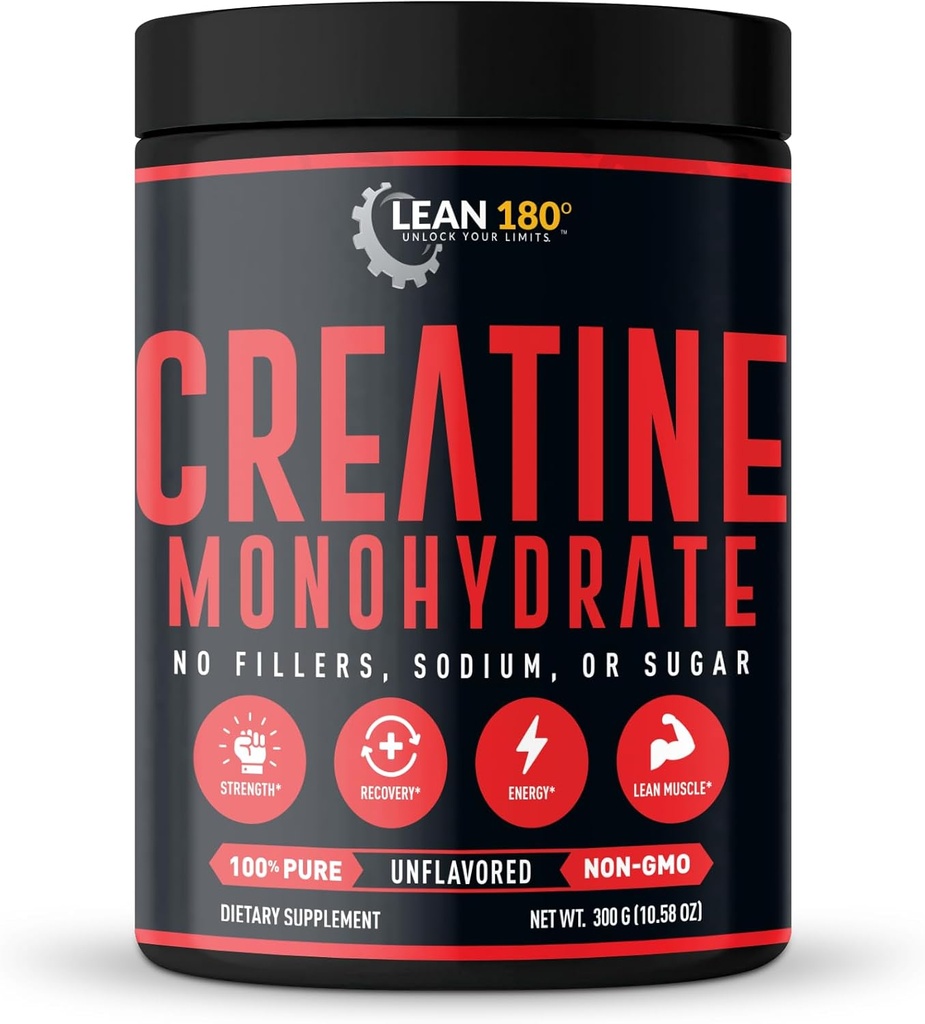 Lean 180 Yellow 124; Best Creatine Monohydrat Supplement Equipment 124; 100% Pure Powder Equipment 124; Ulepszona Athletic Performance, Muscle, Recovery, Brain Function Equipment 124; Bezgluten, Lab Tested, Unflavored - (60 Servings)