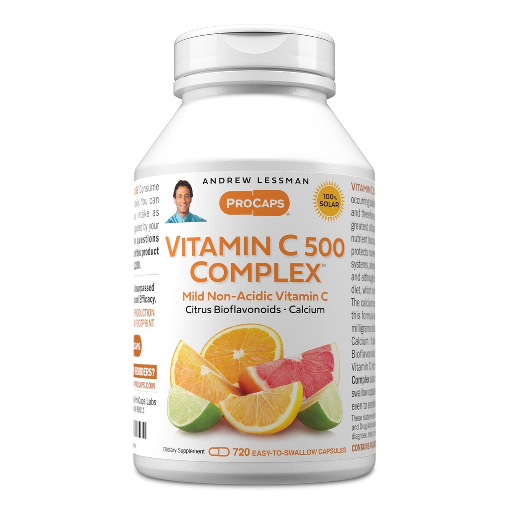 ANDREW LESSMAN Witamina C 500 Kompleks 720 Kapsułki - Witamina C + Bioflawonoidy Citrus dla układu immunologicznego i wsparcia przeciwutleniającego, Brak żołądka Upset, Małe łatwe do połknięcia kapsułki
