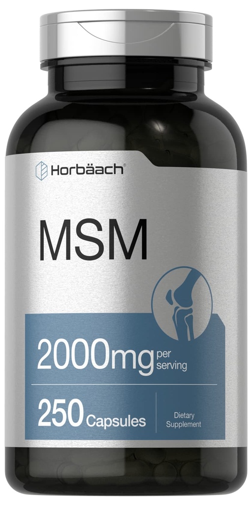 Horbäach MSM Supplement Kapsułki 124; 2000mg 124; 250 Count 124; Non- GMO i Gluten Free Formula 124; Methylsulfonylmetan