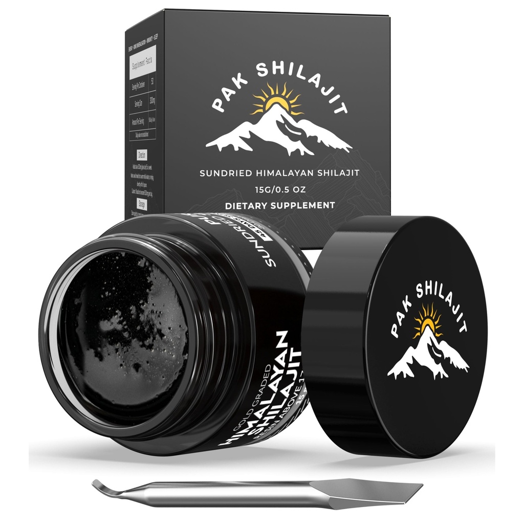 Pure Himalayan Shilajit Resin 45 Dni Suchy i Złoty Szilajit Grade powyżej 17000FT 124; Oczyszczone i organiczne, 85 Plus naturalne minerały, bogaty w Fulvic & Kwas Humiczny dla mężczyzn i kobiet (15Gram)