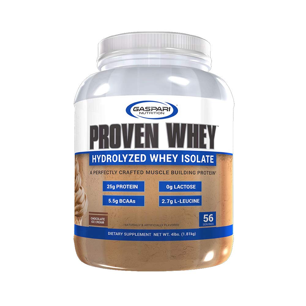 Gaspari Nutrition Proven Serwatka, 100% Zhydrolizowany Izolat serwatki, Wysokie Białko, Laktoza wolna, Niskie węglowodany i niski cukier (4lb, Czekoladowe lody)