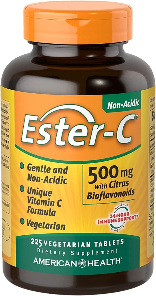 Ester- C American Health z Citrus Bioflavonoids Wegetariańskie tabletki, 24- godzinne wsparcie immunologiczne, Delikatny na stomach, Non- Acidic Witamina C, Non- GMO, Gluten- Free, Wegan, 112 Sługi, 500 mg, 225 Hrabia