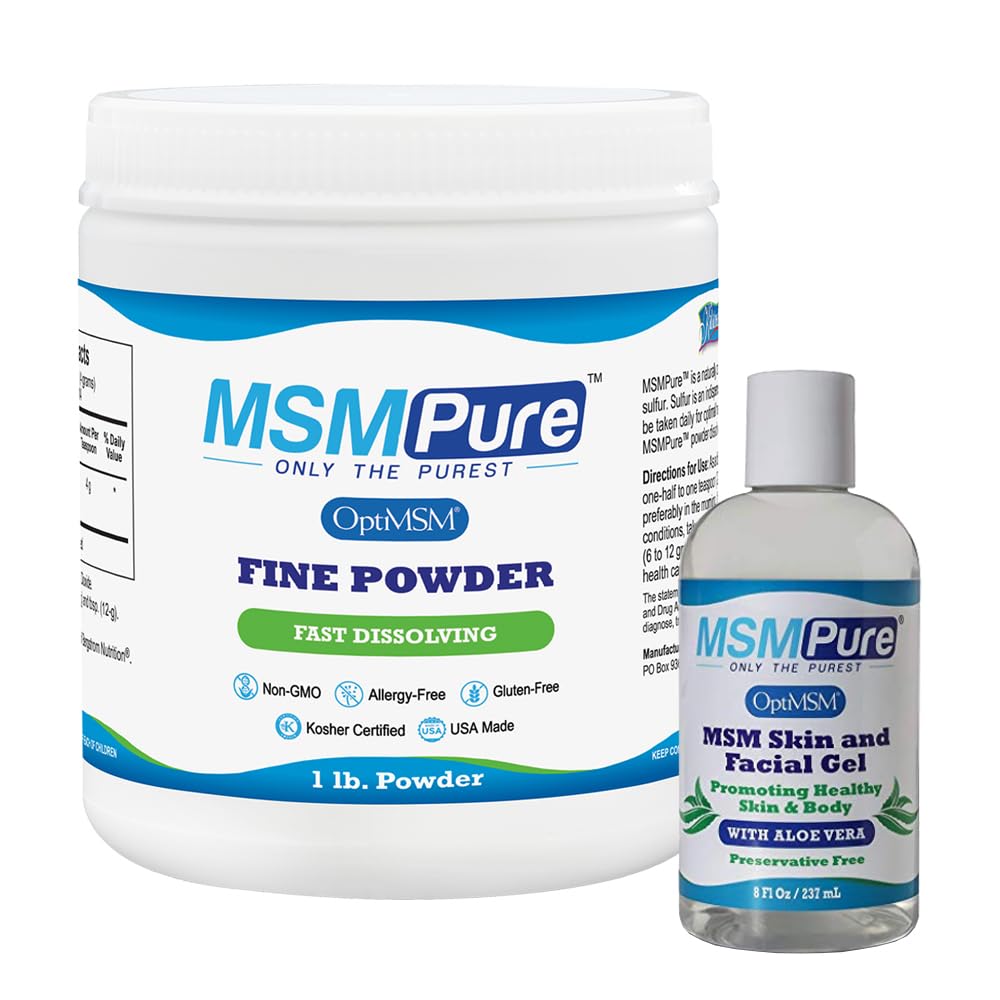 KALA ZDROWIE MSMPUR MSM Pine Powder 1lb i MSM Gel z organicznym Aloe 8oz Bundle