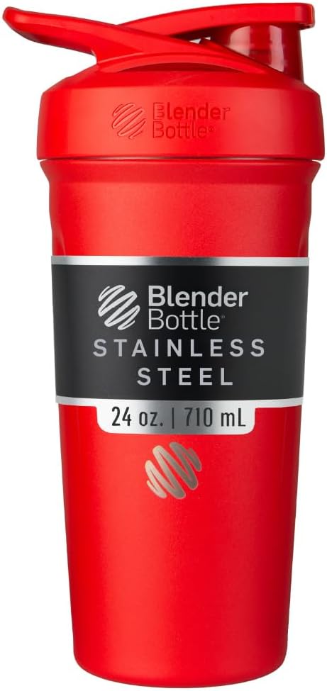 BlenderBottle Strada Shaker Cup Izolowany Stal nierdzewna Butelka wodna z drucianą whisky, 24- unce, czerwony