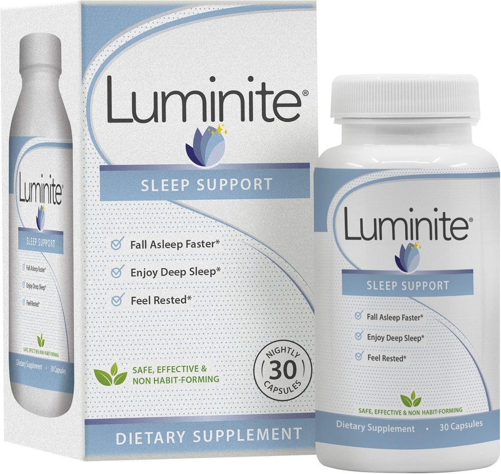 Luminate Sleep Supplement - Suplement do pomocy snu nocnego - L- Tryptofan, Melatonina, Chammomile - Non Habit Forming, 30 Count