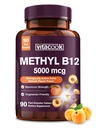 Witamina B12 Podjęzykowa, Metylokobalamina 5000mcg do produkcji energii, Energia, Nerwy i wsparcie komórkowe, Naturalny aromat brzoskwiniowy, Wegan, Cukier Zero, 90 Szybko rozpuszczalne tabletki
