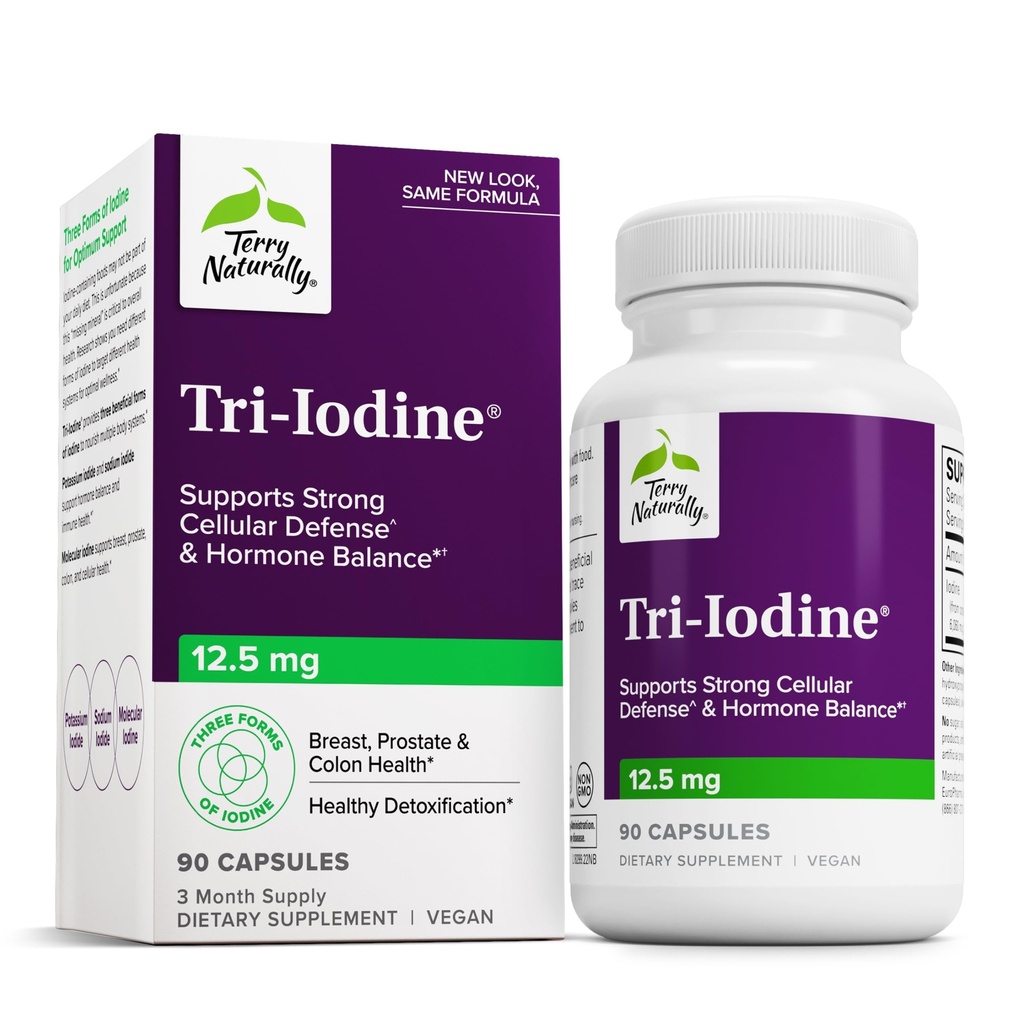 Terry Natural Trijod - Wsparcie dla zdrowia tarczycy - Pomoc Hormon Równowaga z jodem molekularnym z Kelp - Cechy Jodek potasu i sodu - Mózg & Wsparcie energetyczne - 12.5mg, 90 Kapsułki