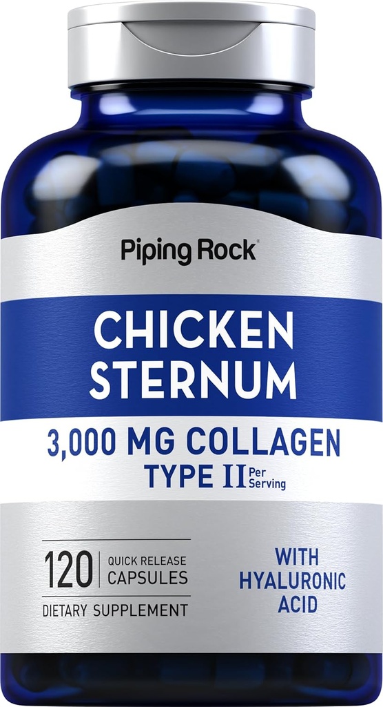 Piping Rock Chicken Sternum Type II Collagen Supplement | 3000mg | 120 Capsules | with Hyaluronic Acid | Non-GMO, Gluten Free