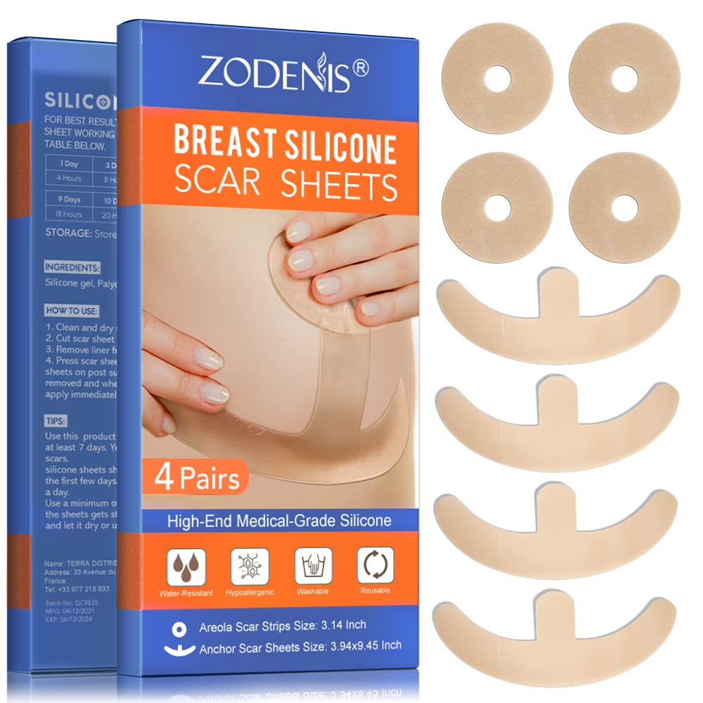 Sylikonowe Arkusze Blizny dla piersi - 8 opakowań, w tym 4 Arkusze Kotwicowe Areola Soft Strips & 4