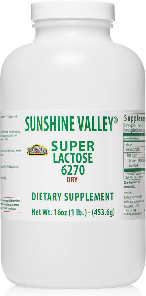 Sunshine Valley ® Super Laktoza Suchy Proszek (DARMOWY FLOW POUR) - Natural Sweetener & Baking Enhancer, Cukier proszkowany do gotowania i żywności mieszanki, Stabilizator żywności i wypełniacz - 16 oz