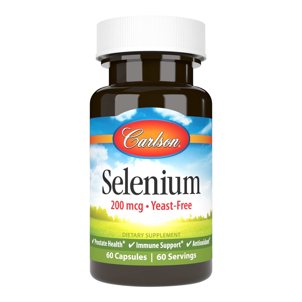 Carlson - Selen, 200 µg Year Free, Prostate Health & Immune Support, Antioksydant, 60 kapsułki