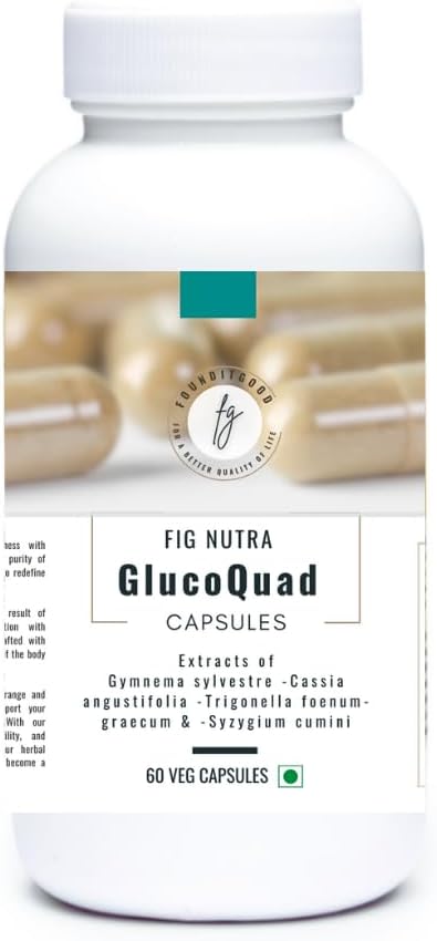 FiG Nutra 'GlucoQuad' Kapsułki 124; Ziołowy suplement wsparcia metabolicznego 124; Gimnaza, Fenugreek, Cassia, Syzygium Blend 124; 60 Kapsułki Veg