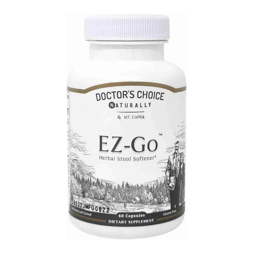 Mt. Capra EZ- Herbal Stool Softener 124; Non- Habit Forming, Delikatne wsparcie eliminacji 124; Obejmuje Cape Aloe Gel, Slippery Elm Bark, Marshmallow Root, Triphala, Magnezu i Rhubarb Root 124; 30 Sługi