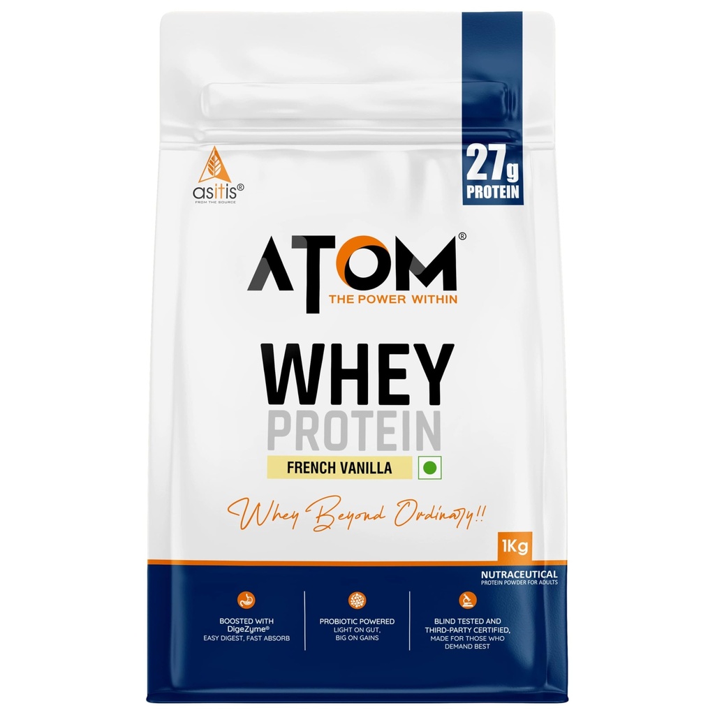 Asitis Nutrition AS- IT- is Atom Whey Protein 1kg / 35,2 Oz with Digestive Enzymes AS- IT- is Atom Whey Protein 1kg / 35,2 Oz with Digestive Enzymes AS- IT- is Atom Whey Protein 1kg / 35,2 OZ with Digestive Enzymes AS124; USA Labdoor Certified for Accuracy & Purty AS124; French Vanilla Flavor AS124; 27g Protein AS0124; 5,7g Bcaa