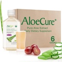 AloeCure USDA Organic Aloe Vera Sok Grape Flavor, Made In 12 Hours of Harvest - Pure Aloe Vera Digestive & Immune Health Supplement, Pomaga utrzymać zrównoważoną kwasowość żołądka, 16.7oz x 6 Btls