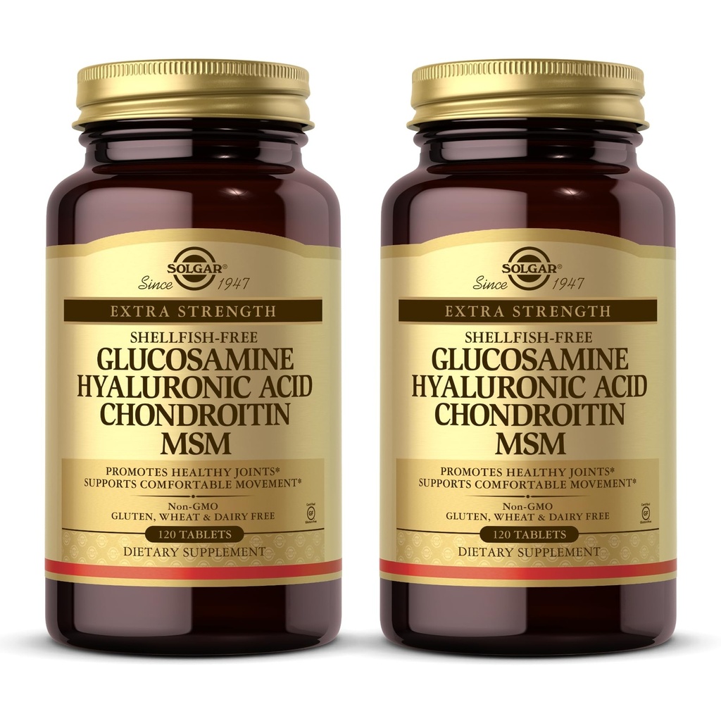 Solgar Glukozamina Kwas hialuronowy Chondroitin MSM - 120 Tabletki, Opakowanie 2 - Promotes Zdrowe połączenia, Wspomaga Komfortowy Ruch - Non-GMO, Gluten Free - 80 Ogółem Sługi