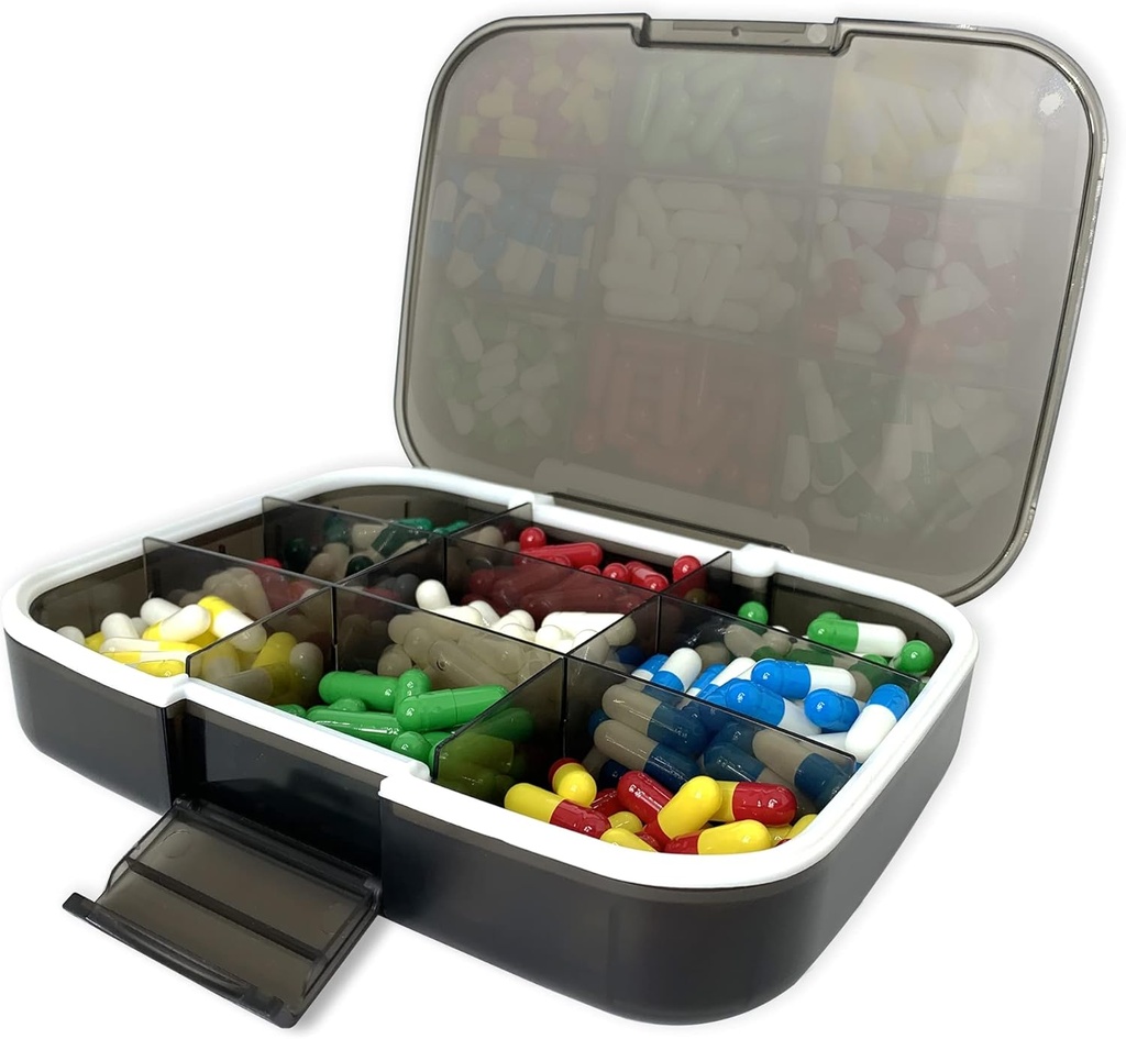 Duży Pill Organizator, 7.7x5.7 "Podróże Witamina Pudełko Lightproof 9 Komory Przenośne Pill Cases Suplementy Dispenser Wilgotność Dowód Pill Holder Pojemnik medyczny